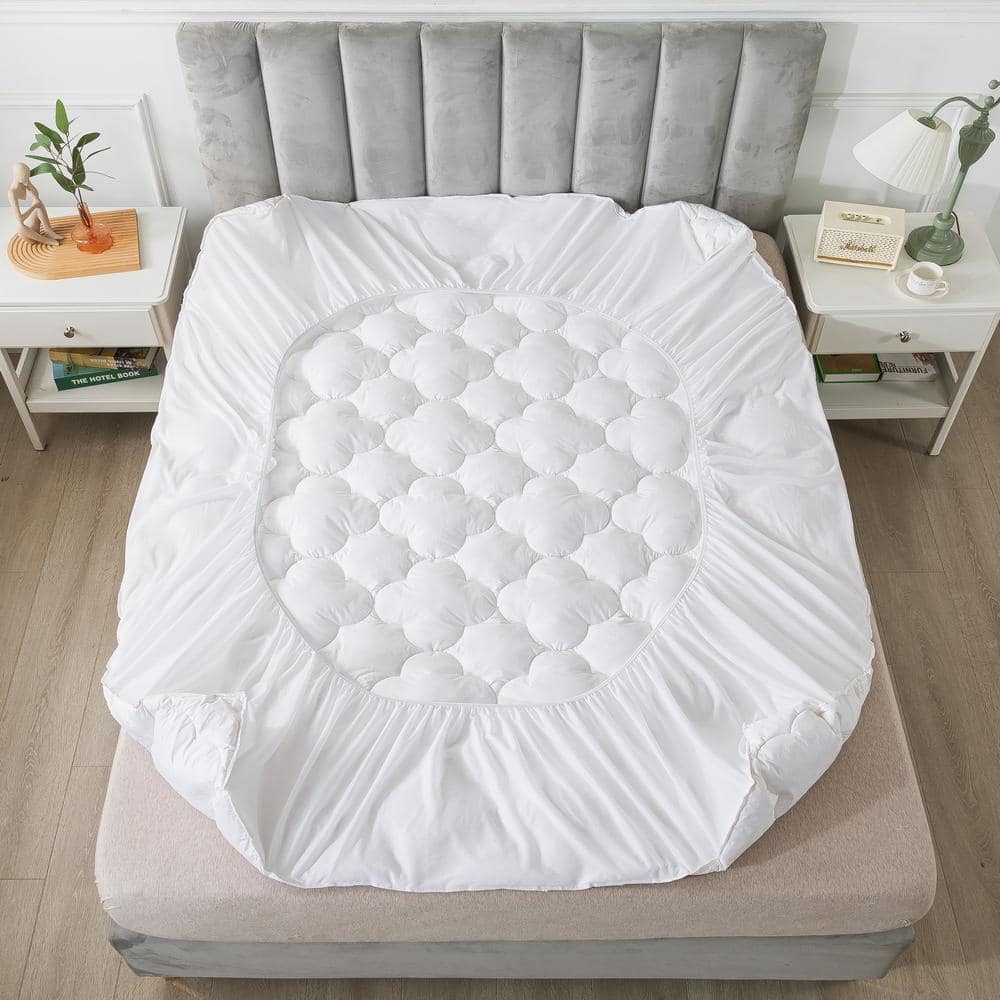 Twin White Down Featherbed Mattress Pad with Cotton Cover