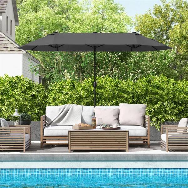 13 gray patio umbrella Cubilan 13 ft. Gray Steel Push-Up Patio Umbrella in Gray JZ1222Tool