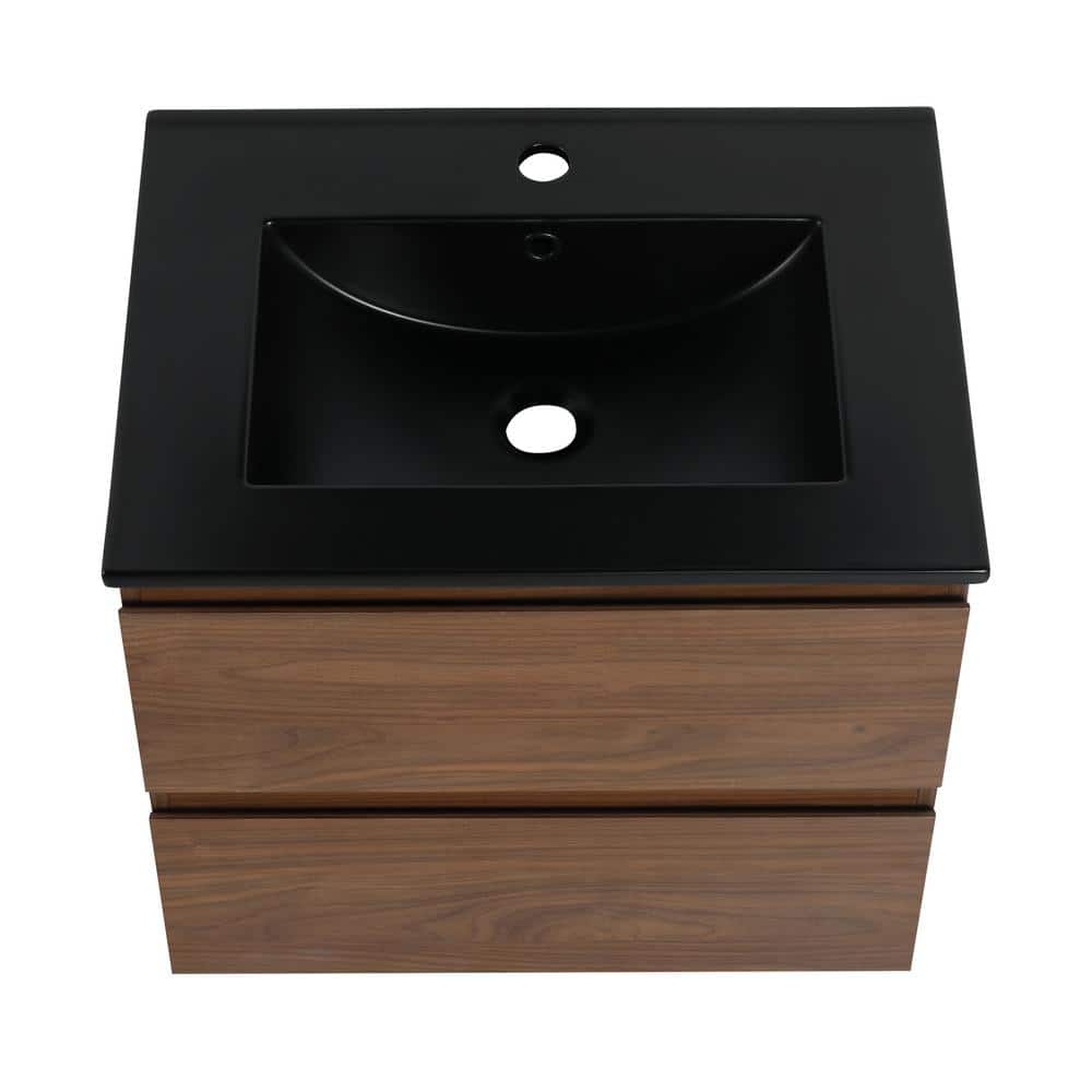 Single Sink Wall Mounted Bath Vanity in Brown Oak with Black Ceramic Top 24 in. W x 18 in. D x 21 in. H price history on PriceWatchPro