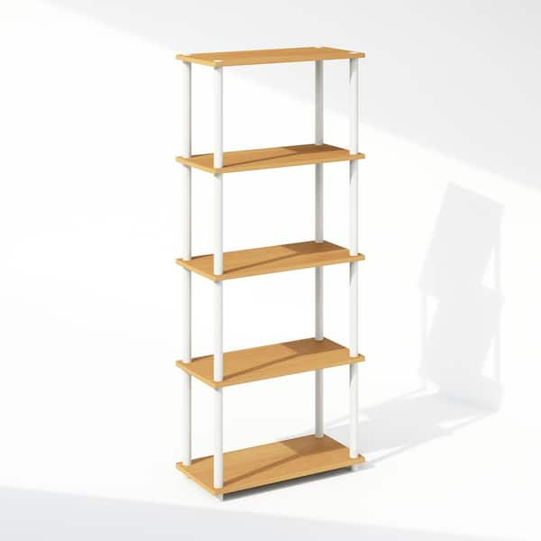 Furinno Turn-N-Tube 57.4 in. Tall Beech/White Wood 5-Shelf Bookcase ...