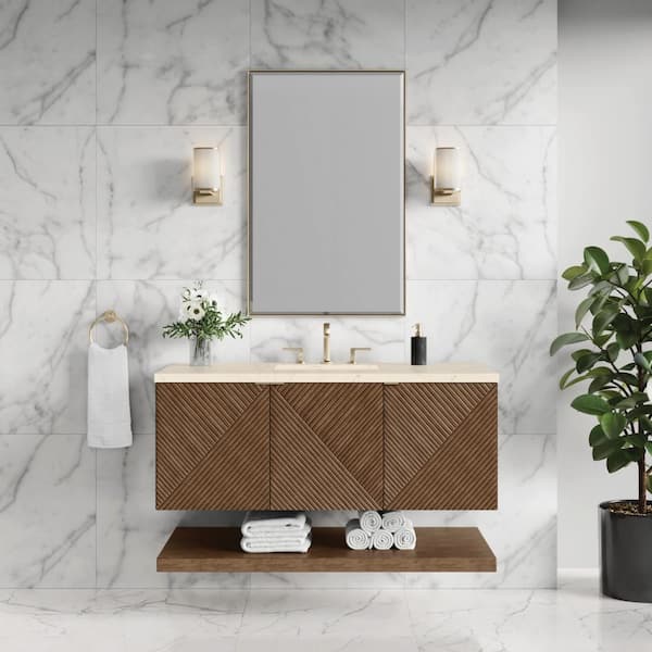 James Martin Vanities Marcello 48.0 in. W x 23.5 in. D x 37.18 in. H Single Bathroom Vanity Chestnut and Eternal Marfil Quartz Top