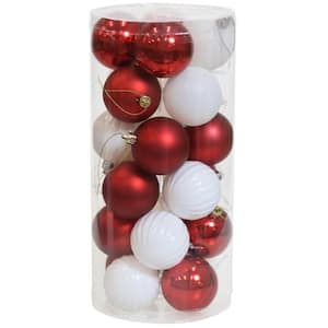 Red and White Merry Medley Plastic Ornament Set (24-Piece)