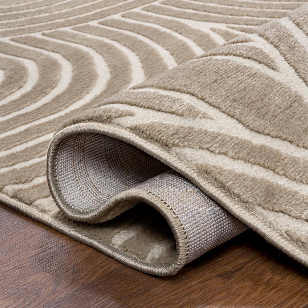 Beige and Cream Striped Arches Polyester 3x5 Area Rug