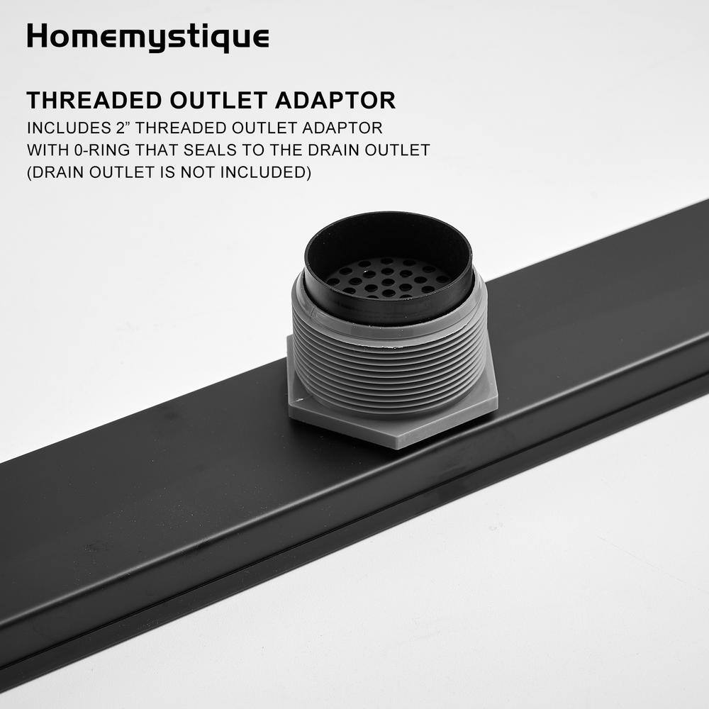 Matte Black Stainless Steel Linear Shower Drain with Square Pattern Cover