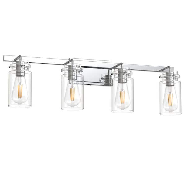 31.5 in. 4 Light Chrome Vanity Light with Clear Glass Shades and E26 Medium Base for Bathroom
