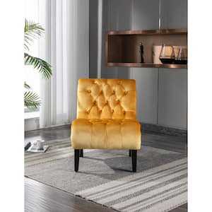 Mustard Velvet Accent Chair Tufted Button Living Room Sofa Chair Ergonomic Chair Polyester Upholstery Wood Leg Bedroom
