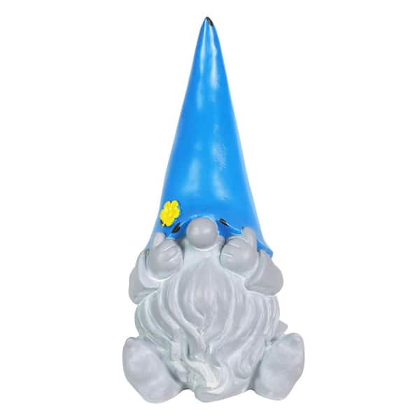 Exhart 10 in. Solar Blue Hat Grey Gnome Garden Statue