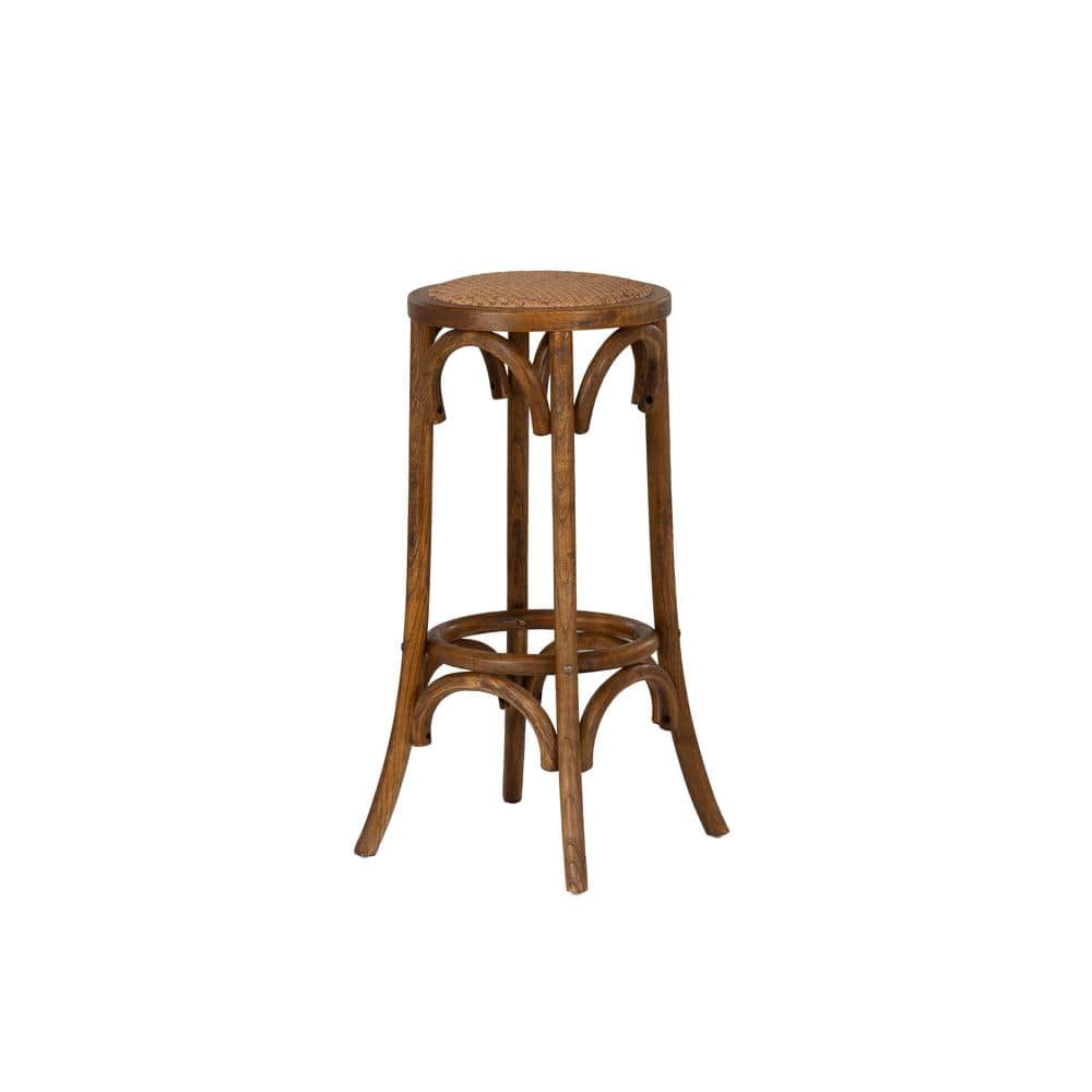 Posy 30 in. Brown Backless Wood Bar Stool with Rattan Seat