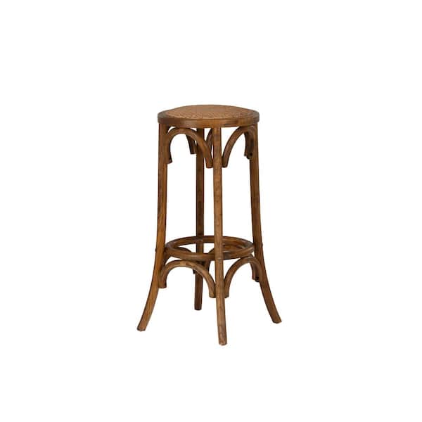 Linon Home Decor Posy 30 in. Brown Backless Wood Bar Stool with Rattan Seat