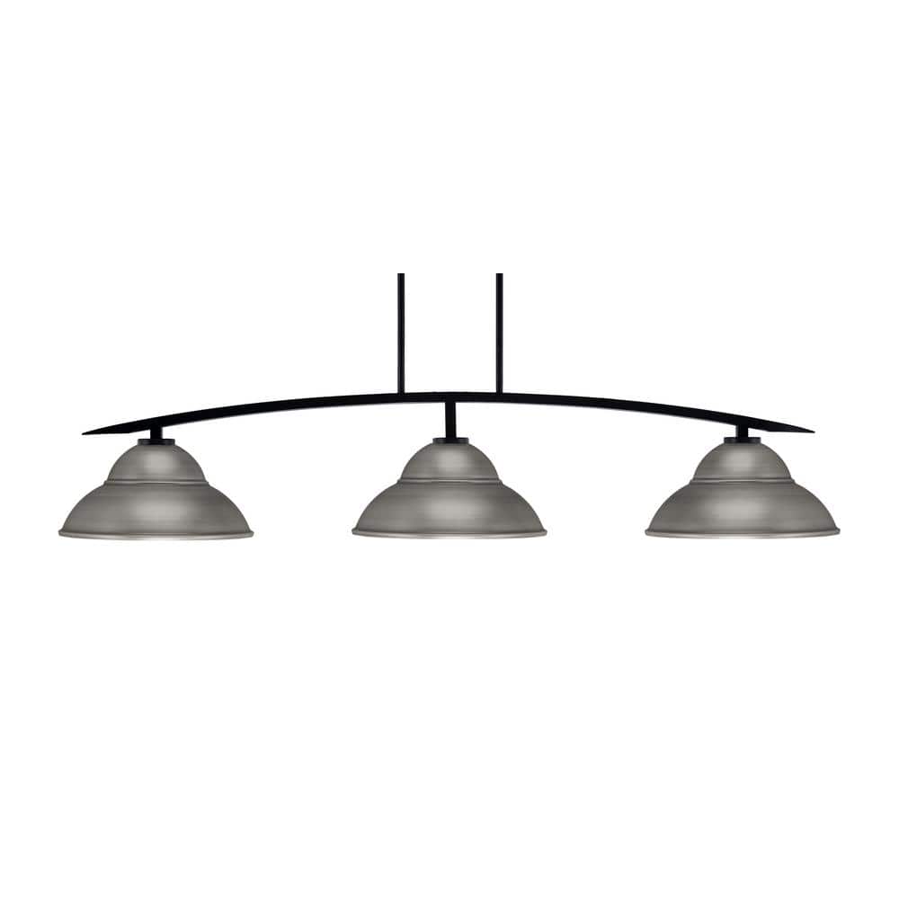 Siena 3-Light Matte Black Billiard Light with 13 in. Graphite Metal Shades 