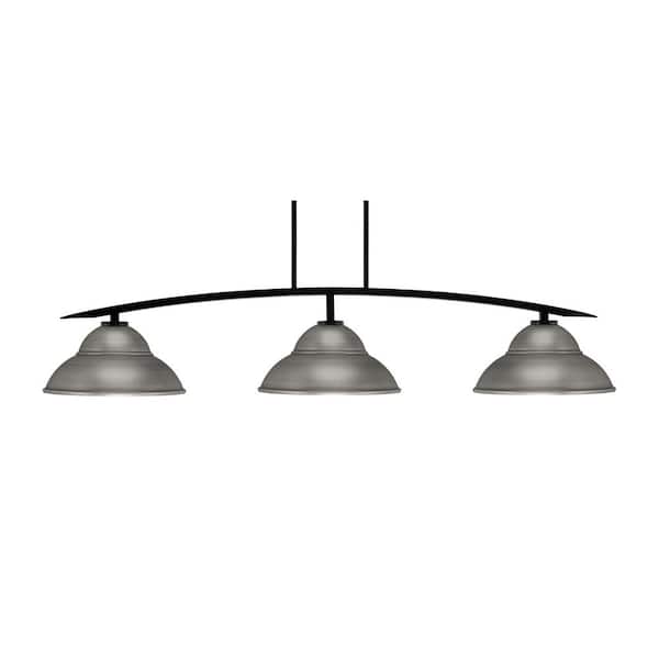 Unbranded Siena 3-Light Matte Black Billiard Light with 13 in. Graphite Metal Shades No Bulbs Included