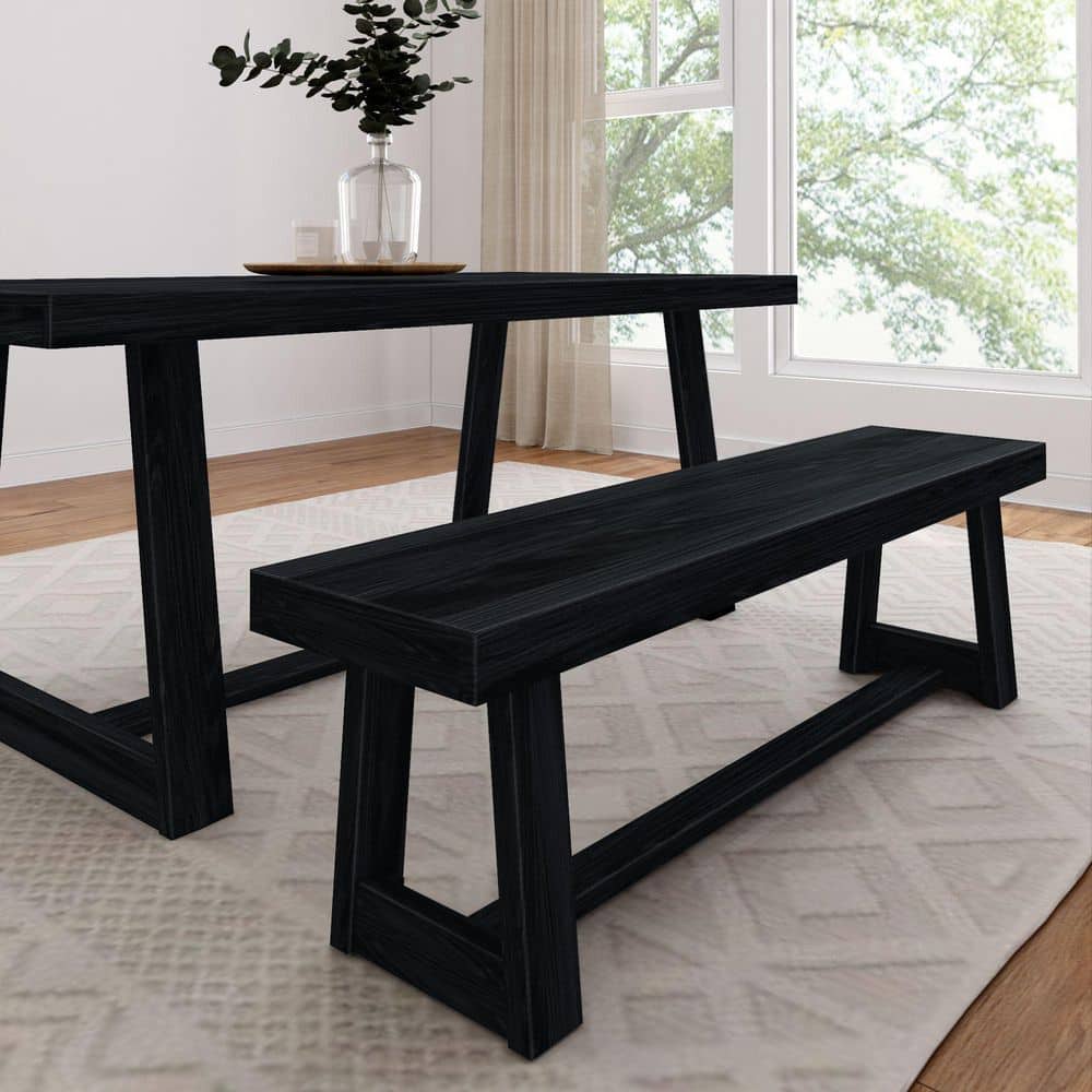 Farmhouse 60 in. Black Wirebrush Entryway Dining Bench