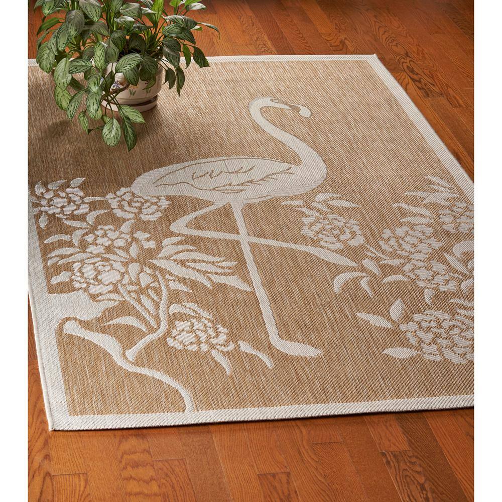 Beige Flamingo Bird Synthetic Indoor/Outdoor Area Rug 5' x 7'