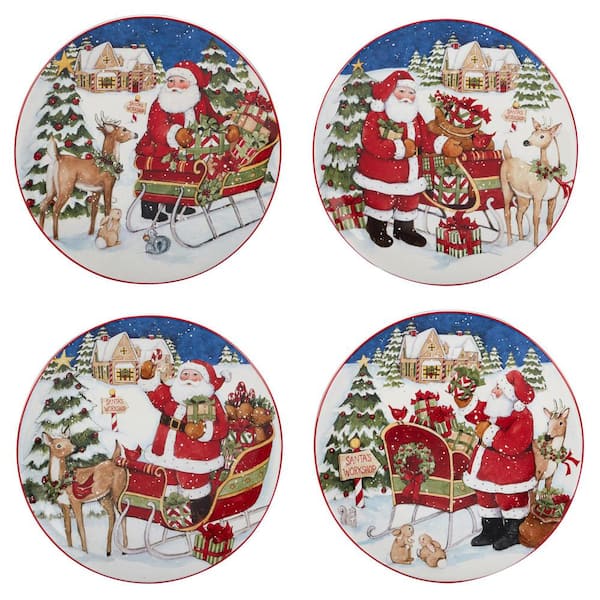 Certified International Santa's Workshop 9 in. Multicolored Earthenware Dessert Plate (Set of 4)
