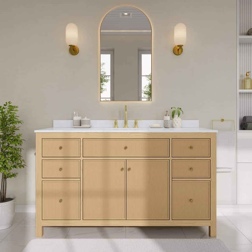 Pendry 60 in. Single Freestanding Tanned Oak Bath Vanity with White Cultured Marble Top Assembled price history on PriceWatchPro