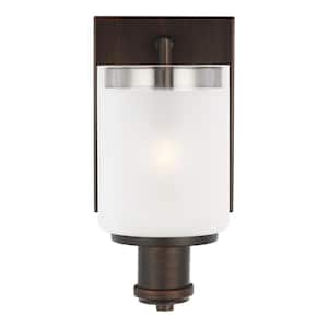 Norwood 5 in. 1-Light Burnt Sienna Vanity Light with Clear Highlighted Satin Etched Glass Shades