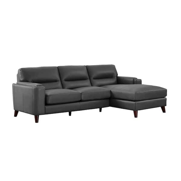 Hydeline Elm 2 Piece Gray Leather 4, Grey Leather Sectional Sofa With Chaise