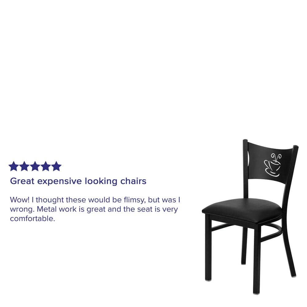 Chic Black Vinyl and Metal High Back Side Chair with Decorative Cutout
