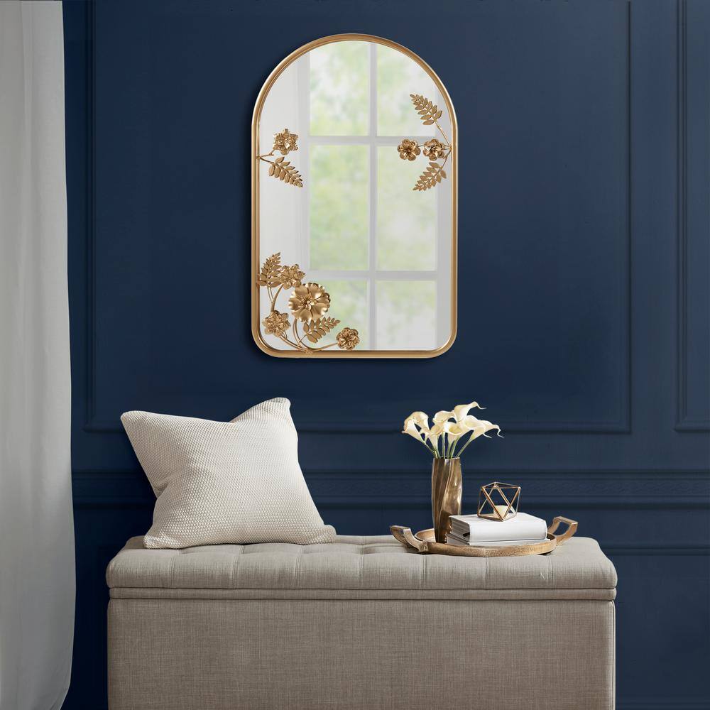 Gold Arched Floral Metal Frame Wall Mirror