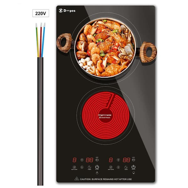 JAZAVA 12 in. 2 Elements Radiant Electric Cooktop in Black with Independent Dual-Zone Heating, 220-240V, UL Certified