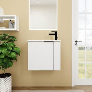 22 in. W x 13 in. D x 19.7 in. H Small Floating Bath Vanity in White with White Ceramic Top,Single Sink,Soft Close Door