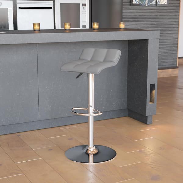 32 in. Adjustable Height Gray Cushioned Bar Stool