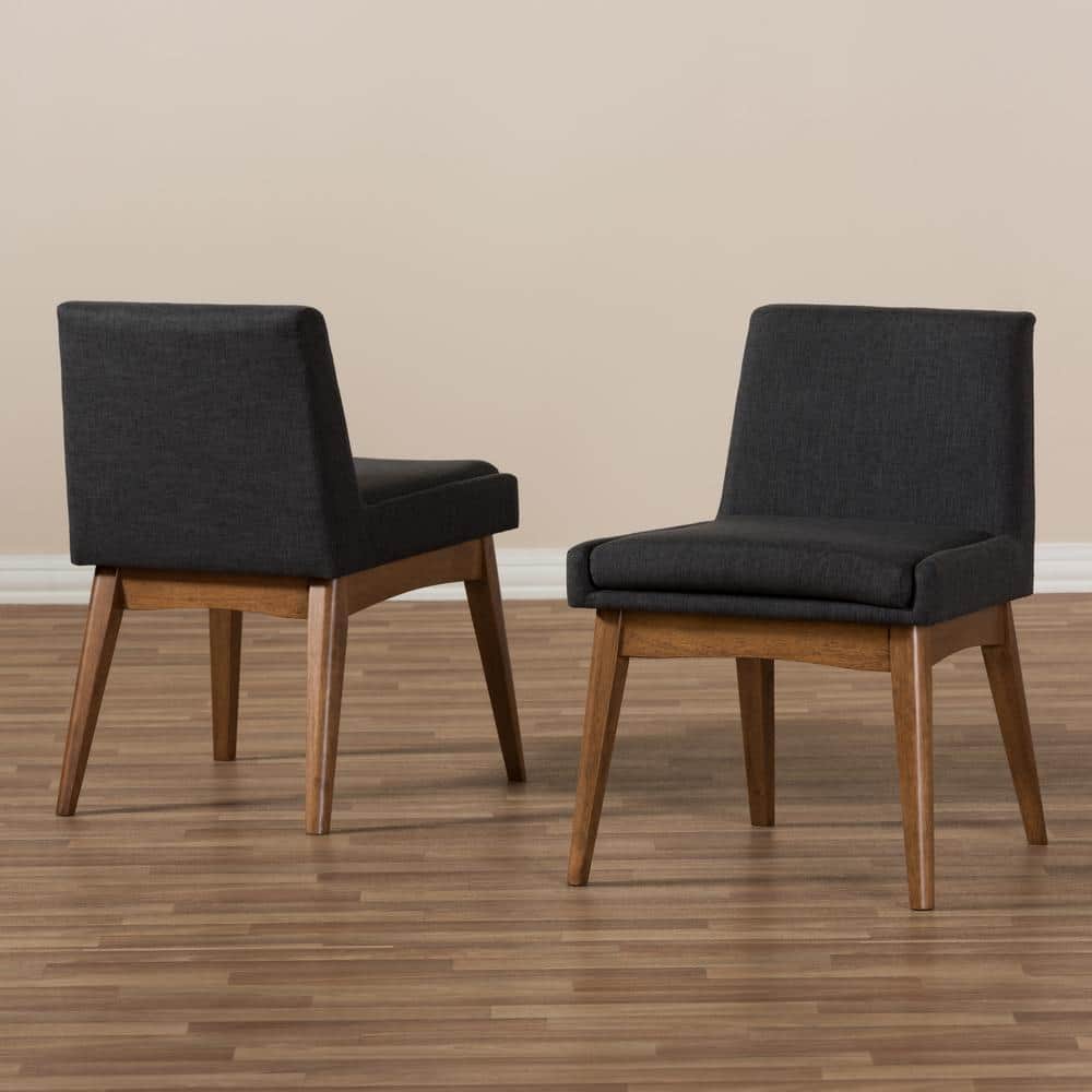 Walnut Brown Leather Upholstered Parsons Side Chair