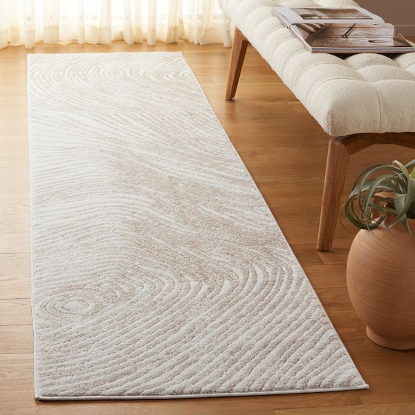 Opal 2 ft. x 9 ft. Ivory/Beige Wavy Swirl Runner Rug