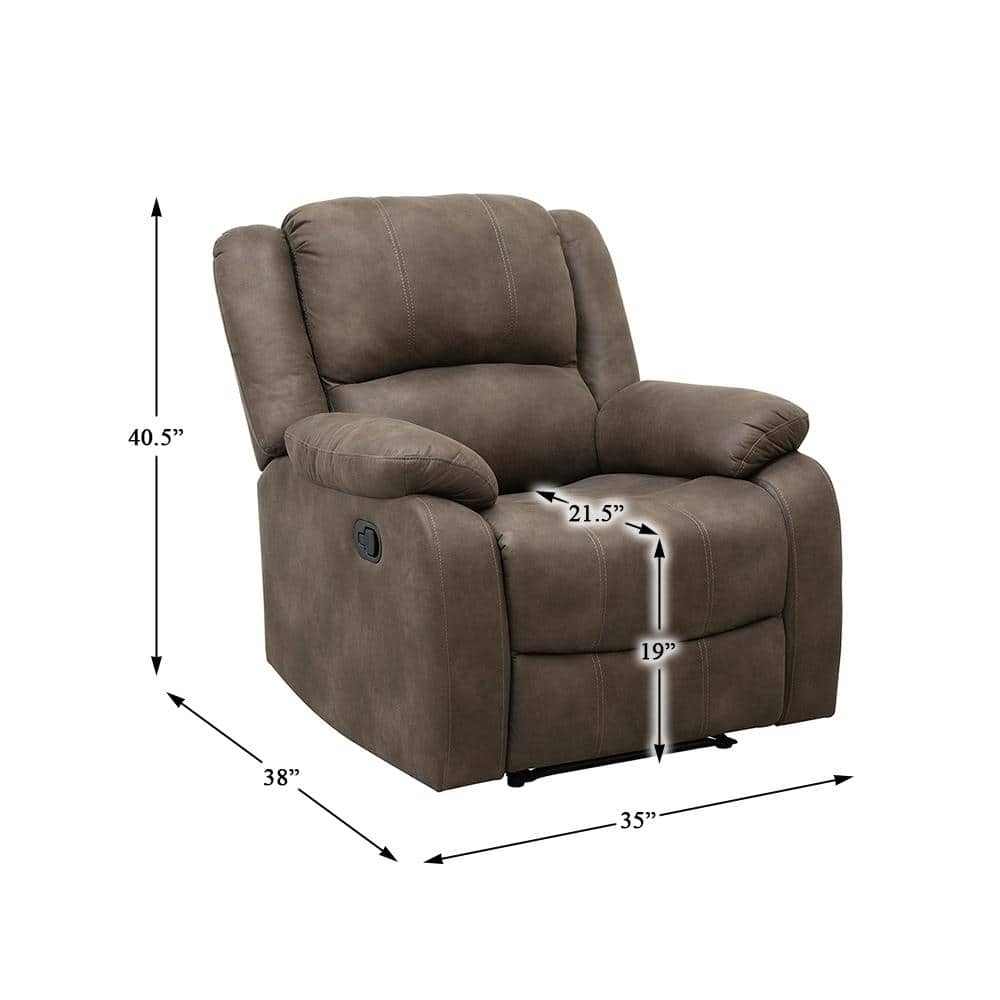 Brown Microfiber Upholstered Manual Recliner with Pillowtop Arms