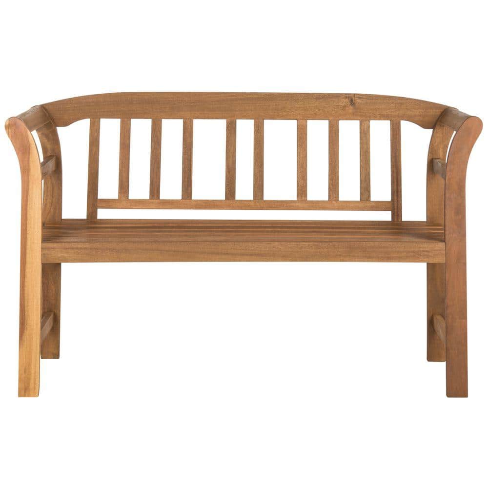 Teak Brown Acacia Wood 2-Seat Outdoor Bench