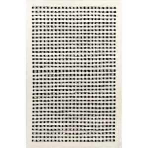 Adahlia Ivory 2 ft. 6 in. x 8 ft. Checkered Wool Area Rug