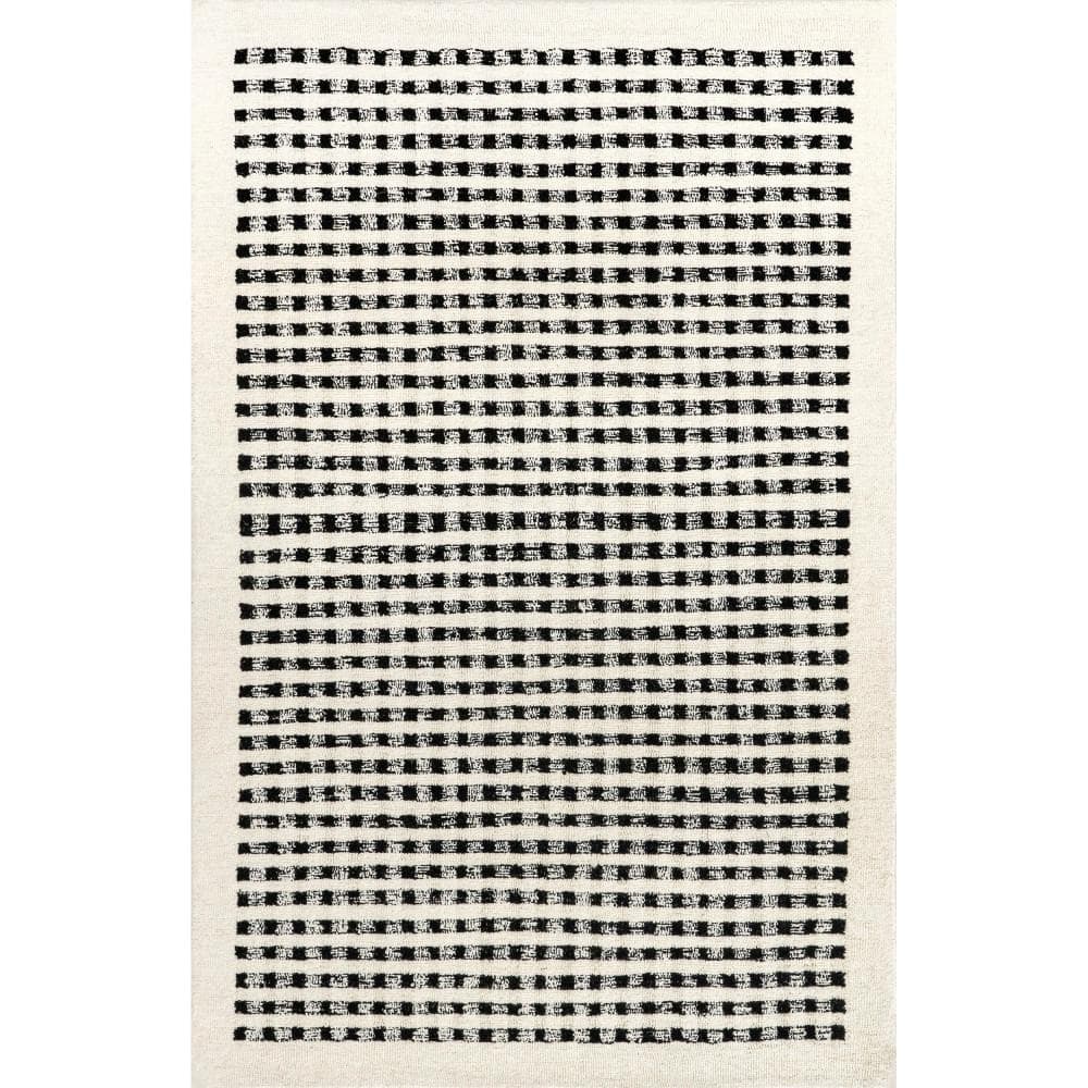 nuLOOM Adahlia Checkered Wool Ivory 8 ft. x 10 ft. Modern Area Rug ...