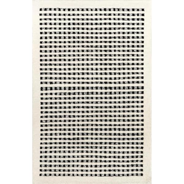 nuLOOM Adahlia Ivory 9 ft. x 12 ft. Checkered Wool Area Rug