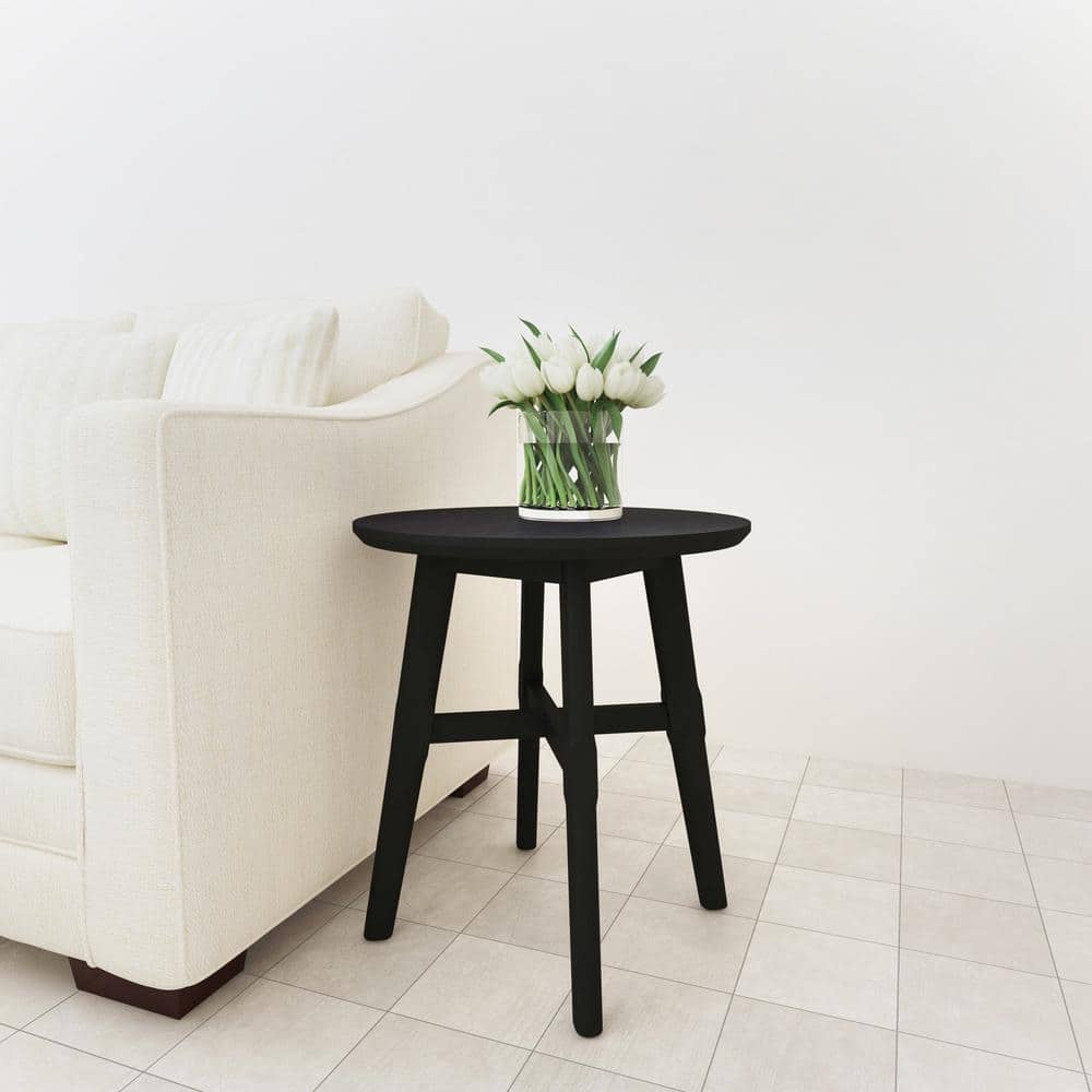 Oslo Black Round Wood Mid-Century Modern End Table