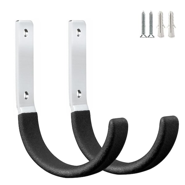 Steel Garage Utility Hooks 5 in. Black PVC Coated Heavy Duty Wall Rack with Screws and Anchors