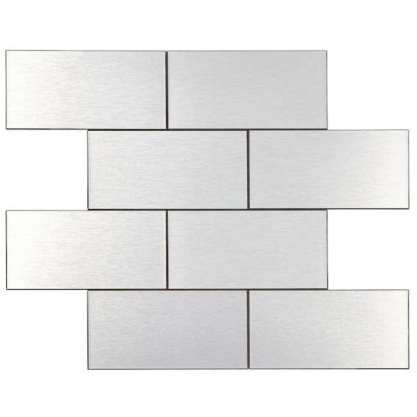 AVANT DECOR Mercury Silver Aluminum Subway 11.81 in. x 11.81 in. Metal Peel and Stick Tile (7.75 sq. ft./8-Pack)