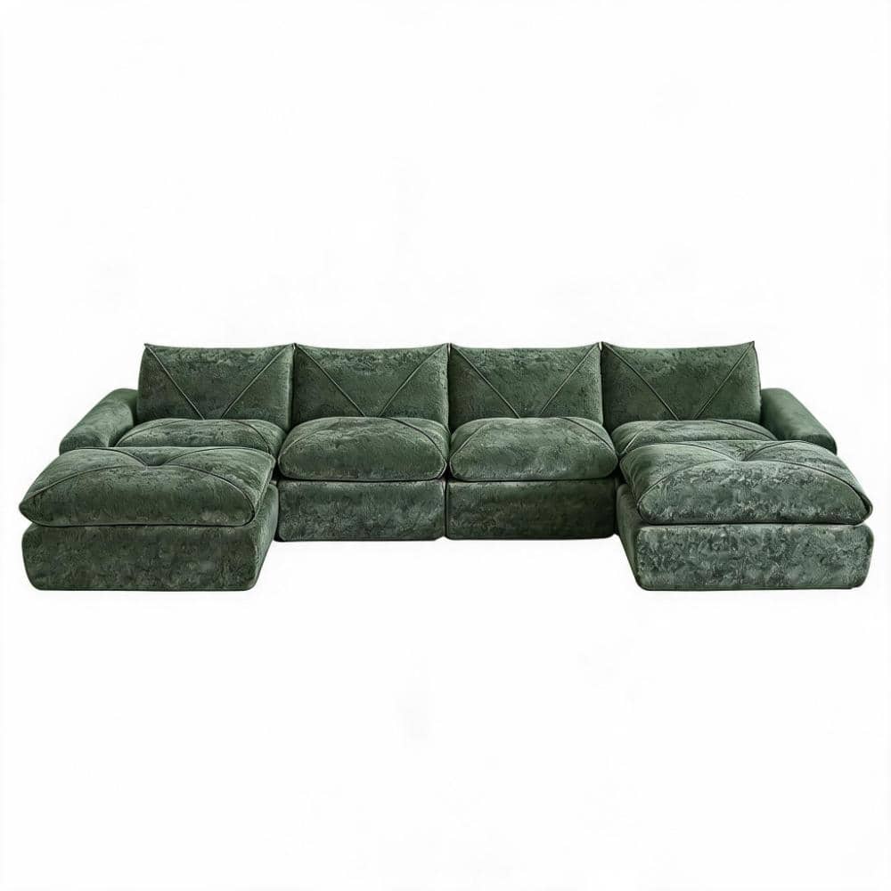 152.75 in. Armless 6-piece Chenille with Ottoman Sectional Sofa in Green durable construction