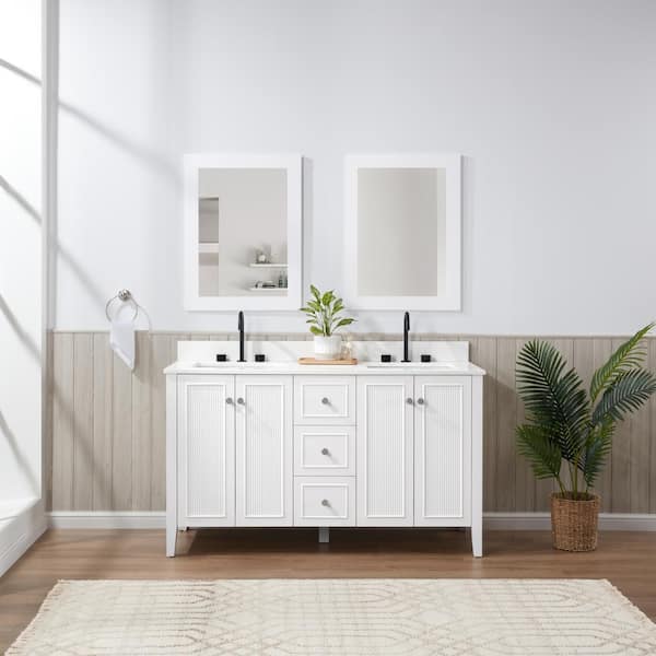 Ella Lille 60 in. x W x 22 in. D x 35 in. H Double Sink Bath Vanity in White with Solid White Quartz Top