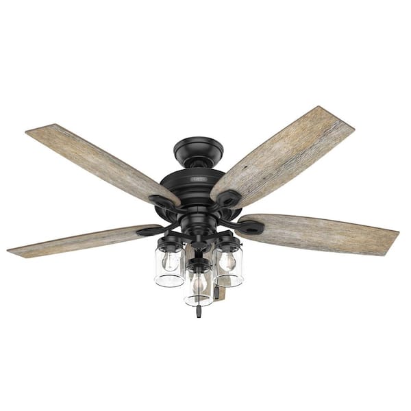Hunter Crown Canyon II 52 in. Indoor/Outdoor Matte Black Ceiling Fan with Light Kit