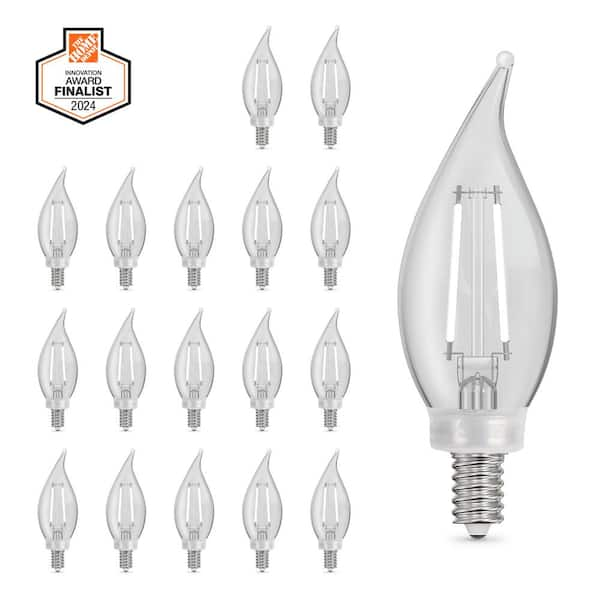 60-Watt Equivalent BA10 White Filament Clear Glass Chandelier E12 Candelabra LED Light Bulb Soft White 2700K (18-Pack)