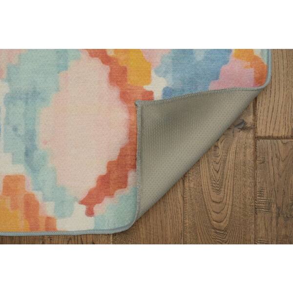 Panna Aqua and Orange 7 ft. W x 9 ft. L Washable Polyester Indoor/Outdoor Area Rug