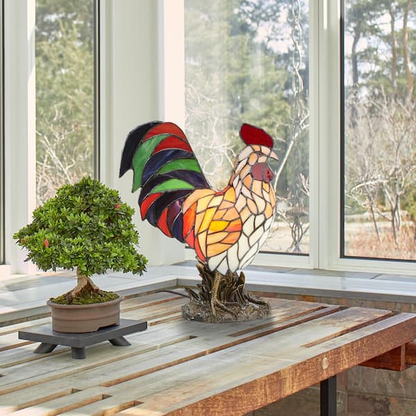 Genuine round stained top glass rooster