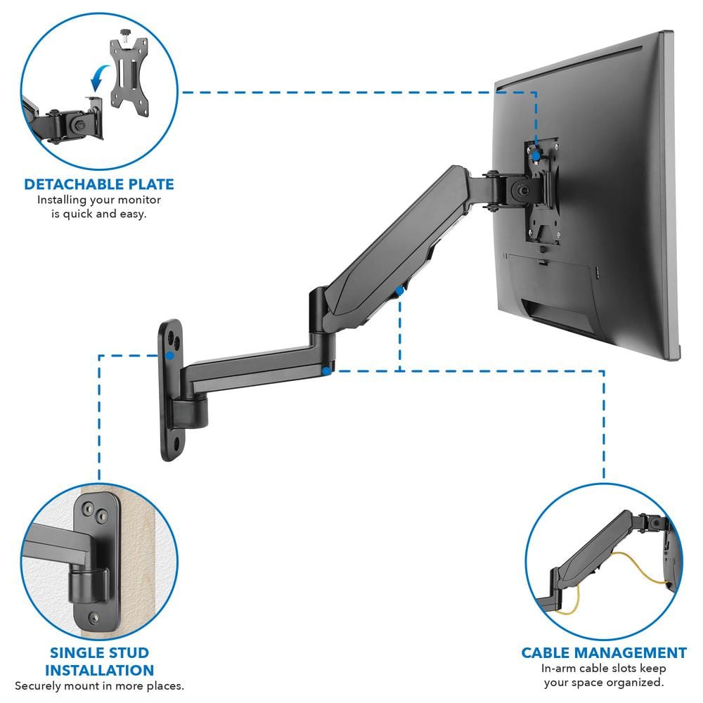 Black Full-Motion Aluminum and Steel Monitor Wall Mount