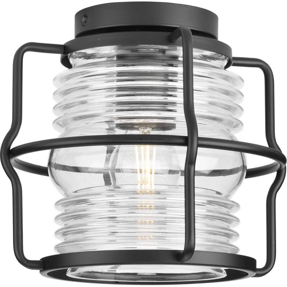Keegan 1-Light Matte Black Clear Glass Coastal Outdoor Flush Mount Light price history on PriceWatchPro