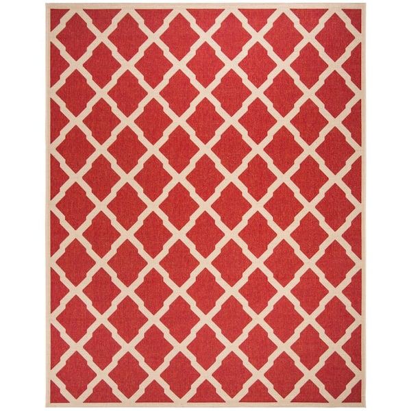 SAFAVIEH Beach House Red/Creme 9 ft. x 12 ft. Trellis Geometric Indoor ...