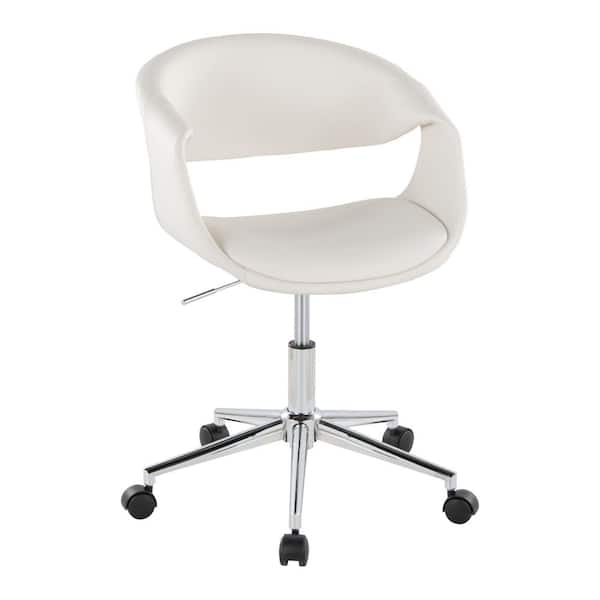 Lumisource Curvo Faux Leather Ergonomic Task Chair 33 in. Chrome Metal and White Faux Leather Upholstered with Nonadjustable Arms