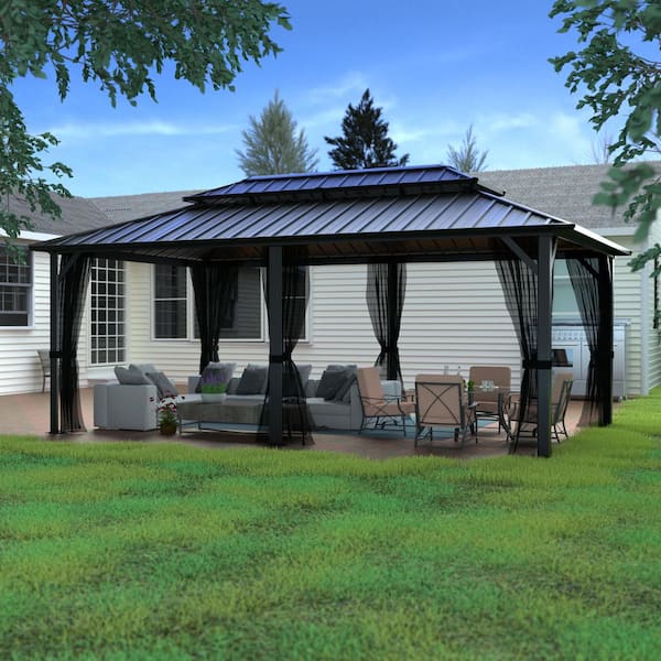 VEIKOUS 20 ft. x 12 ft. Aluminum Double Hardtop Gazebo with Netting