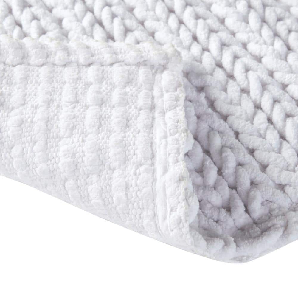 White Cotton Chenille Ribbed Non-Slip Bath Rug