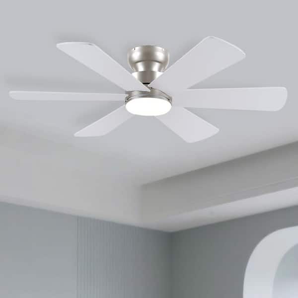 Kviflon 46 in. Indoor/Outdoor Flush Mount Nickel Ceiling Fan with Dimmable 3 Color LED Light and Remote/APP Control