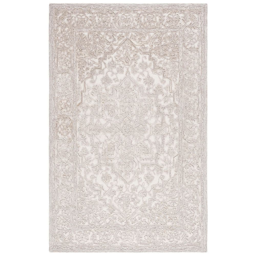 Ivory and Natural 4' x 6' Hand Tufted Wool Area Rug